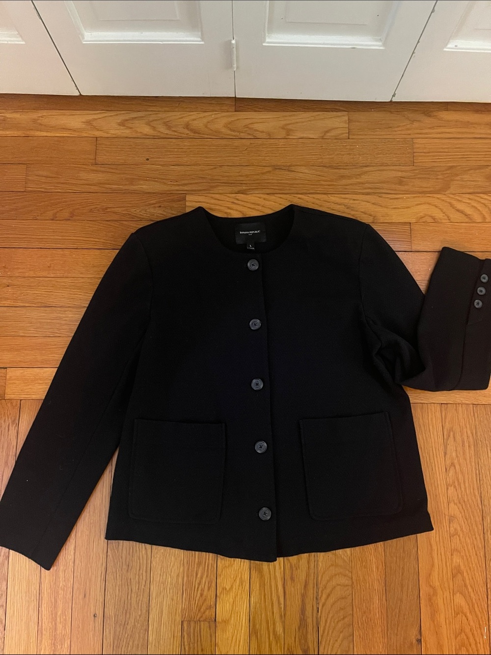Banana Republic Black Collarless Button Jacket